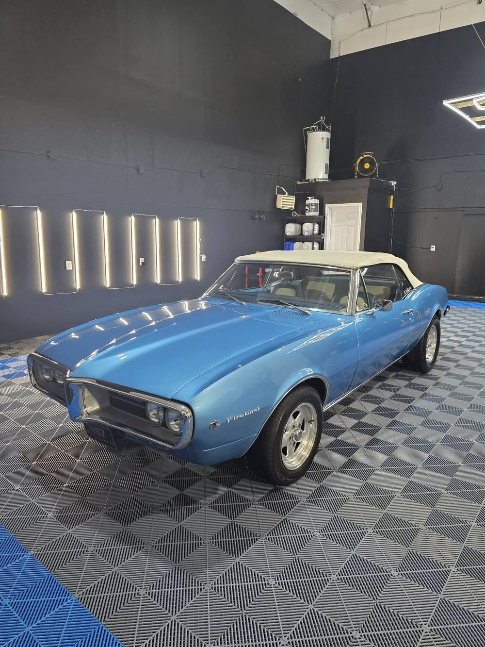 Classic blue Pontiac Firebird convertible detailed by Swoosh Autodetailing